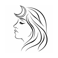 Woman Profile Line Art Crescent Moon Hair vector