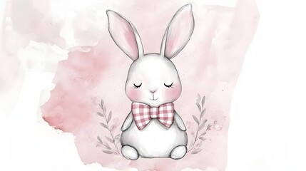 Bunny, Rabbit, Watercolor, Cute Watercolor Bunny with Bow Tie