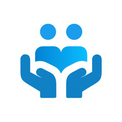 Blue Abstract Icon Representing Charity Social Welfare Two People Heart Hands Care