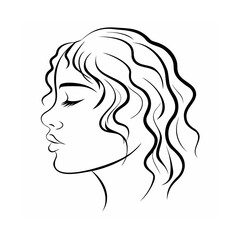 Black and White Line Drawing Woman Profile Wavy Hair Closed Eyes