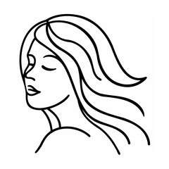 Black Line Art Woman Profile Long Hair Side View female 1