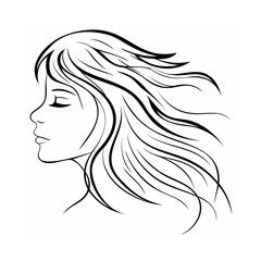Black and White Line Art Woman Profile Long Hair Flowing 1