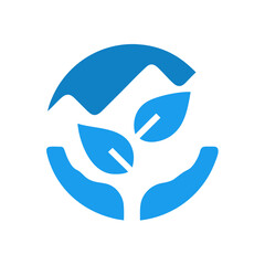 Blue Circle Logo Design Featuring Hands Protecting Growing Plant Leaves Charity Social Welfare Symbol