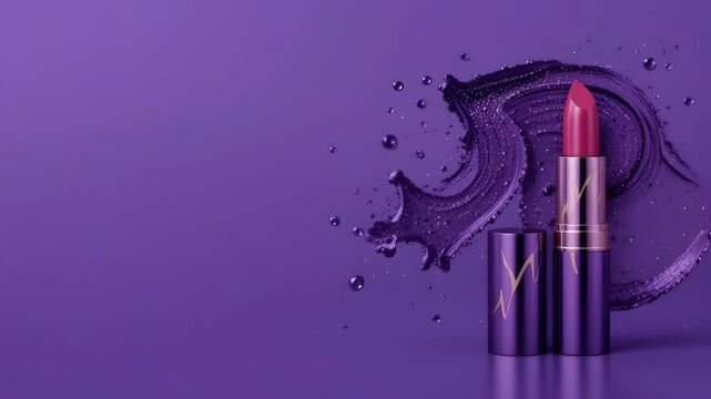 Purple Lipstick and Mascara Beauty Flatlay - Loop Motion