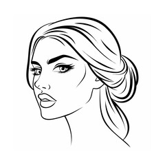 Black and White Line Drawing Woman Elegant Hair Updo