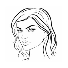 Black and White Line Drawing of a Woman's Face with Wavy Hair