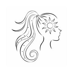 Woman Profile Line Art Sun Hair Design vector