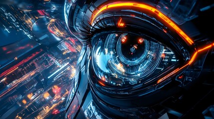 Futuristic, Eye, City, Futuristic Eye Observing City at Night