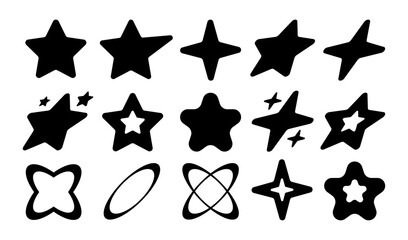 Collection of Retro Y2K Star Icons and Silhouettes