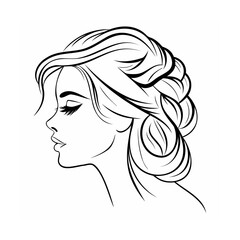 Black and White Line Drawing Woman Profile Elegant Hairdo