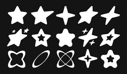 Collection of Retro Y2K Star Icons and Silhouettes