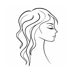 Woman Profile Line Art Wavy Hair Closed Eyes Black White
