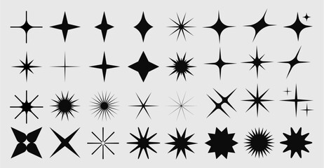 Collection of Retro Y2K Star Icons and Silhouettes