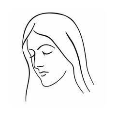 Black Line Drawing of a Woman with Closed Eyes Head Down