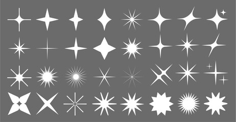 Collection of Retro Y2K Star Icons and Silhouettes