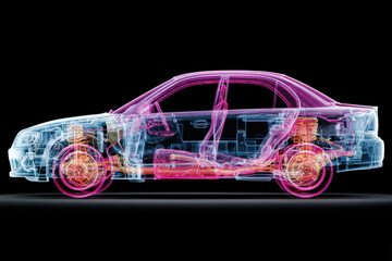Naklejka premium Neon anatomy of an automobile on black background