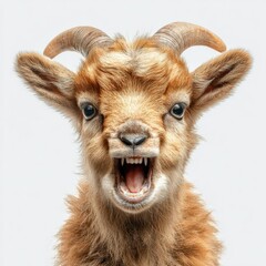 Fototapeta premium Baby goat expressing excitement in a studio setting with neutral background during bright light conditions