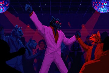 Partygoers dancing in a night club.