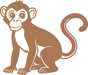 Monkey Silhouette Line Art Vector Illustration On White Background