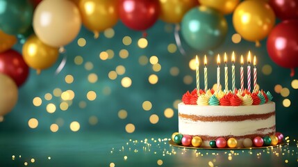 Birthday, Cake, Candles, Birthday Cake with Candles and Balloons