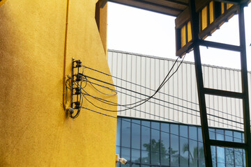 Urban Architecture with Power Lines and Glass