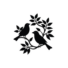 Bird sitting in the tree vector art illustration