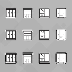 Furniture icons set,Collection of sofa, armchair, wardrobe, bedroom table, interior, Chair and Sofa of front view line icon