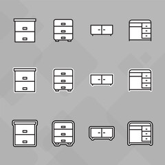 Furniture icons set,Collection of sofa, armchair, wardrobe, bedroom table, interior, Chair and Sofa of front view line icon