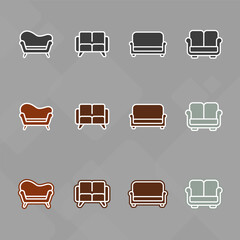 Furniture icons set,Collection of sofa, armchair, wardrobe, bedroom table, interior, Chair and Sofa of front view line icon