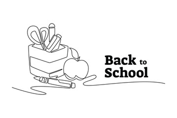 Back to school concept. Single line draw design. Vector graphic illustration
