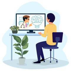 Patients can consult their symptoms with doctors over the phone, an online medical treatment concept.