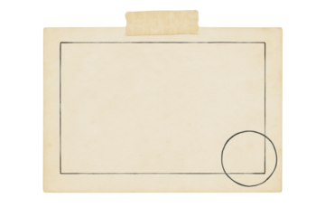 Blank vintage paper note frame with tape on white background