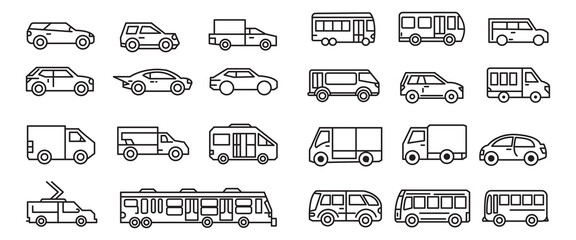 Simple line set of car icons.