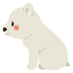お座りしたシロクマの横向きイラスト