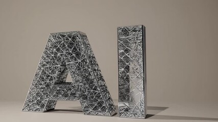 Futuristic Metallic AI Letters with Nano-Hexagon Mesh on Beige Background - Powered by Adobe