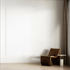 Modern white living room with luxury chairs white pattern wall background. 3d render.