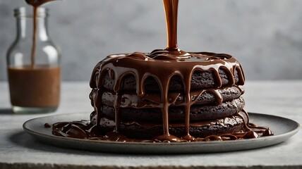 Slow-Motion Pour of Melted Chocolate Over Layered Cake in Decadent Detail