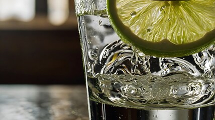 Macro Shot of Soda Fizz Bubbling Beside Fresh Lime Slice in Refreshing Detail