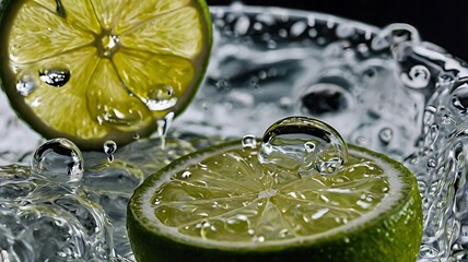 Macro Shot of Soda Fizz Bubbling Beside Fresh Lime Slice in Refreshing Detail