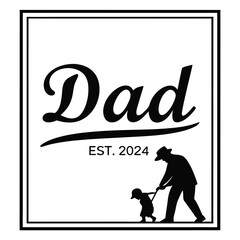 Black Silhouette Dad and Child Walking Established 2024 Bold Typography White Background vector