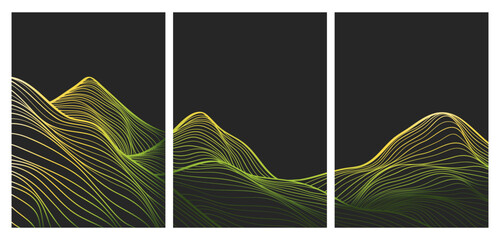 Mountain line arts illustration on set. Hand drawn style. Abstract mountain contemporary aesthetic backgrounds landscapes. use for print art, poster, cover, banner, template