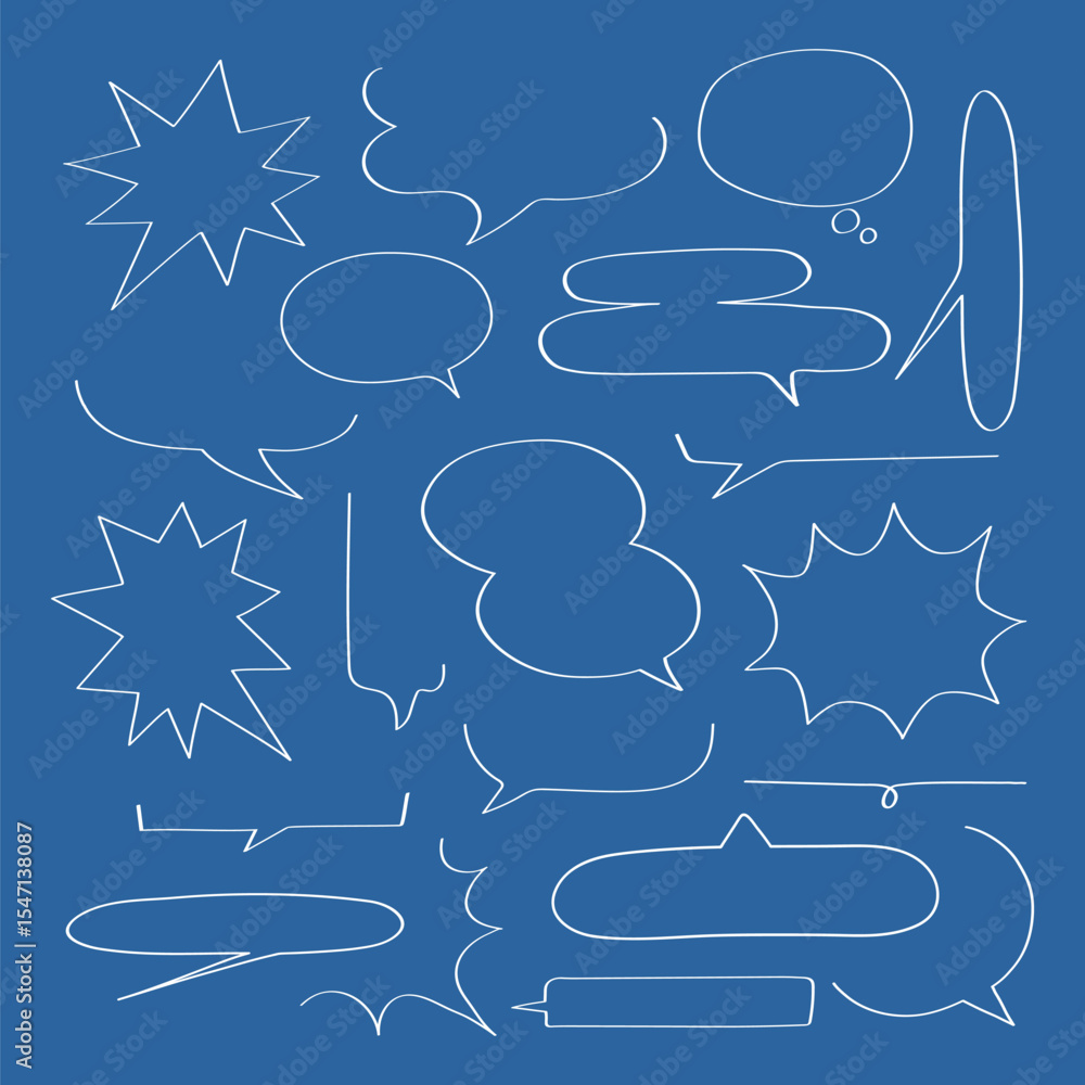Poster collection of speech bubbles on a blue background. speech bubbles in various shapes. blue background