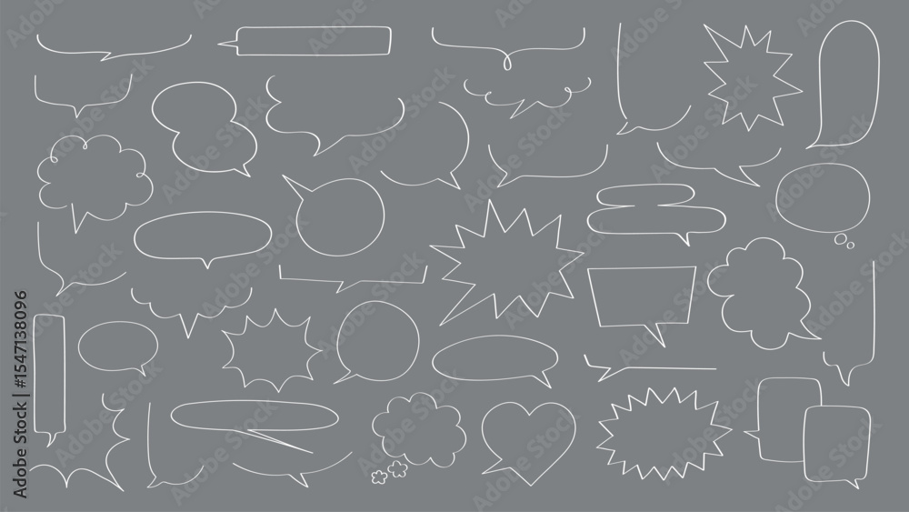 Poster collection of various speech bubbles on a gray background. speech bubbles in different shapes, sizes