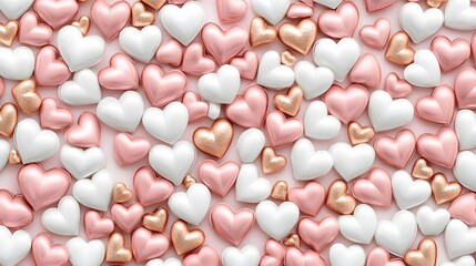 Hearts, Love, Romance, Romantic Rose Gold and White Hearts Background