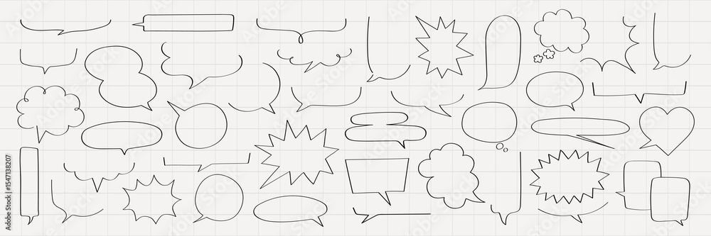 Poster a collection of hand-drawn speech bubbles and thought clouds. various shapes and sizes of speech bub