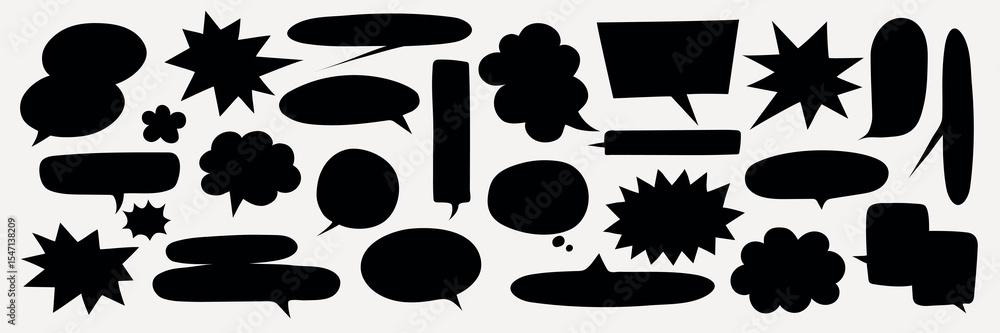 Poster various black speech bubbles in different shapes and sizes. speech bubbles include ovals, rectangles