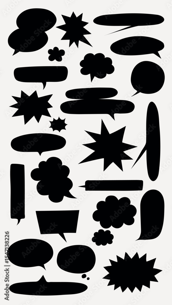 Poster various black speech bubbles in different shapes and sizes. speech bubbles include ovals, rectangles