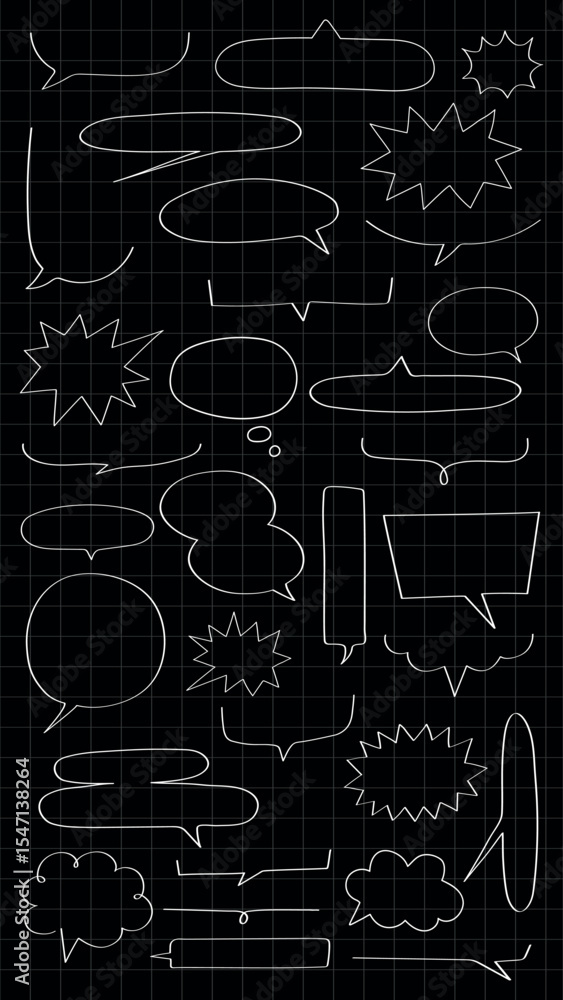 Aufkleber collection of speech bubbles on a black grid background. speech bubbles in various shapes. ideal for