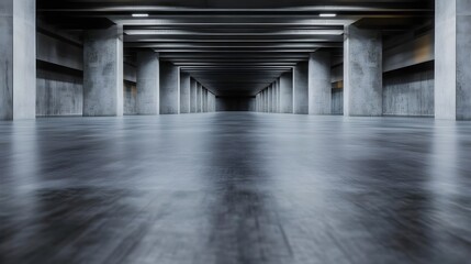 Naklejka premium Architecture, Building, Concrete, Modern Concrete Corridor with Lighting