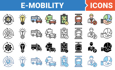 Fototapeta premium E-mobility banner icon set with multiple style collection.
